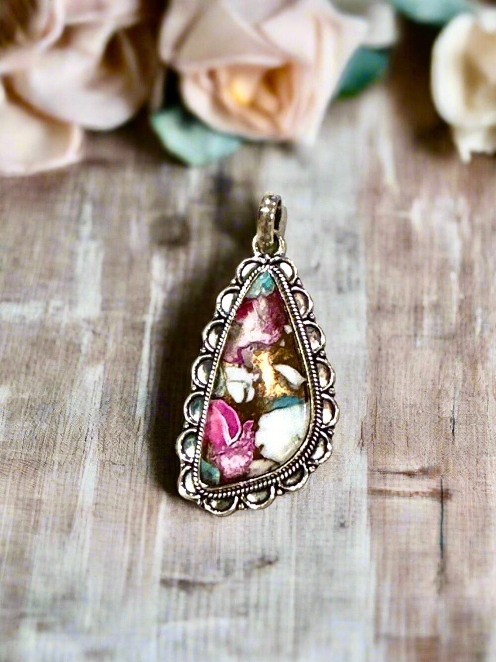 Cotton  Candy Turquoise Pendant Sterling Silver  2” Long